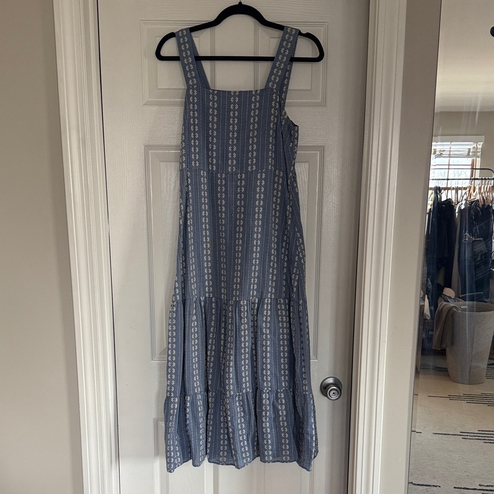 Madewell Blue Patterned Tiered Maxi Dress